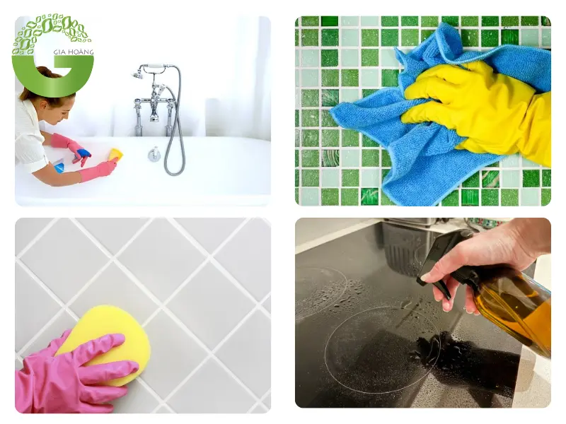 Tẩy rửa cặn xà phòng, vết ố trên gạch men, kính